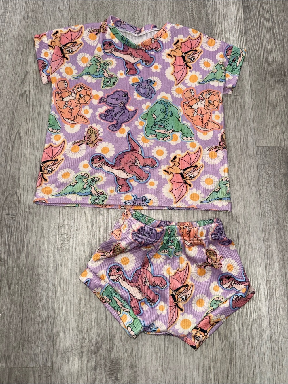 Girls Purple Dinosaur Short Pajama Set